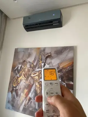 a person holding a remote control in front of a picture at Joli Studio au Centre Ville avec WIFI - Netflix in Casablanca