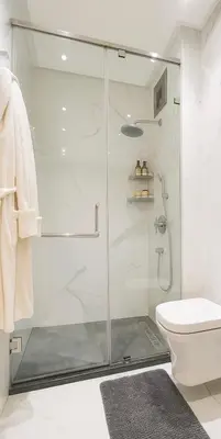 a bathroom with a shower and a toilet at Lux, comfy and cosy Apartment in Casablanca