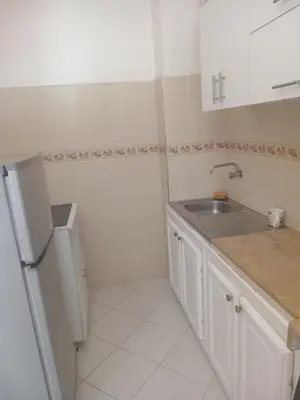a white kitchen with a sink and a refrigerator at Appartement HASSANIA in Casablanca