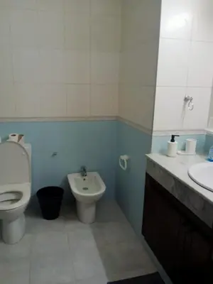 a bathroom with a toilet and a sink at Bel appartement à skhirat plage et à 20 mn de Rabat in Skhirat