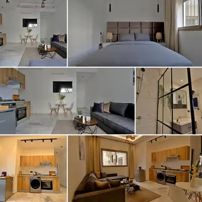 a collage of photos of a living room and a kitchen at AeroHarmony in Nouaceur