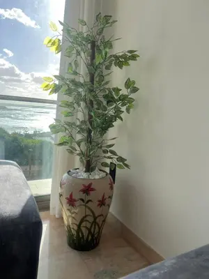 a plant in a vase sitting next to a window at Luxurious Apt - Sea View in Pont Blondin