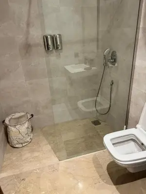 a bathroom with a shower and a toilet at APPARTEMENT LUXUEUX 29 neuf avec terrasse in Casablanca