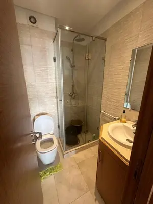 a bathroom with a shower and a toilet and a sink at Appartement 2 Chambres in Sidi Rahal