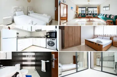 a collage of photos of a hotel room at Appartement Proche Plage in Bouznika
