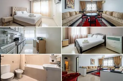 a collage of four pictures of a hotel room at Appartement Spacieux a Maarif in Casablanca