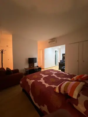 a bedroom with a bed and a living room at Magnifique appartement maarif in Casablanca