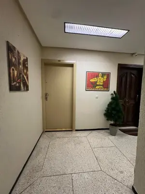 an empty hallway with a door and a potted plant at Magnifique appartement maarif in Casablanca