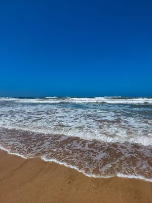 a beach with the ocean and a blue sky at Bel appartement de plage - RDC - Dahomey Beach in Bouznika