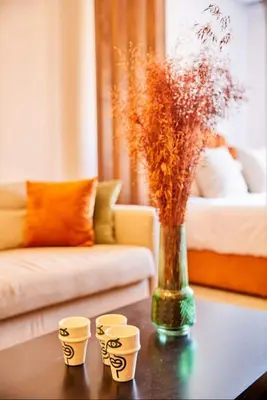a table with a vase with dried flowers in a living room at Casablanca Maarif in Maarif