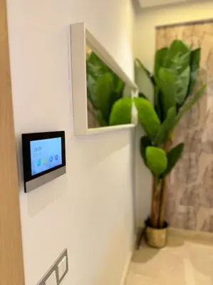 a clock on a wall with a potted plant at Little paradis Casablanca in Casablanca