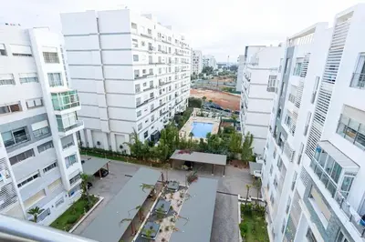 an aerial view of a city with tall buildings at Appartement géant in Rabat