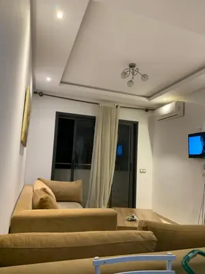 a living room with two couches and a tv at appartement de antoine in Maarif