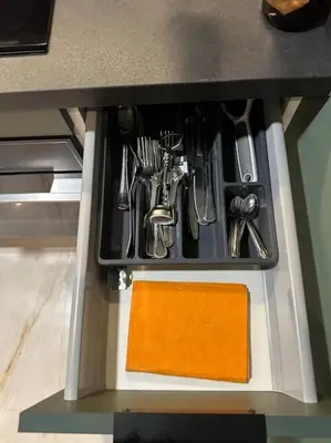 a drawer filled with utensils in a kitchen at Studio luxueux bien meublé in Casablanca