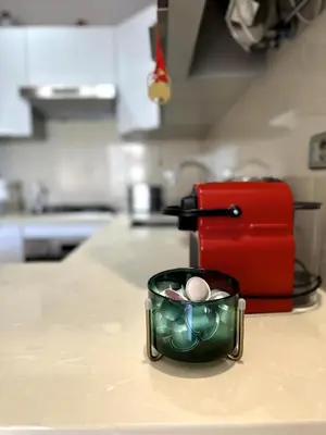 a container with two balls in it on a kitchen counter at Skyline Albert Luxury 2 a proximité de la gare Casa voyageurs Casablanca in Casablanca