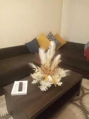 a table with a peacock feather on top of a couch at Downtown Stay 1Br near Tramway - Parking in Casablanca