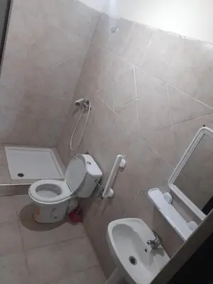 a bathroom with a toilet and a sink at Auberge les Roches in Al Haouamed