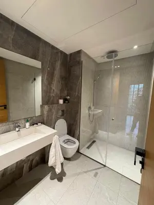 a bathroom with a shower and a toilet and a sink at Apparemment luxueux casablanca in Casablanca