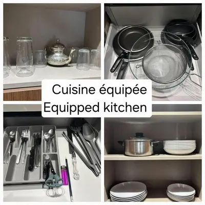 a collage of photos of a kitchen with cuisine appliances configured kitchen at Elegance & Comfort - Les Princesses District in Casablanca