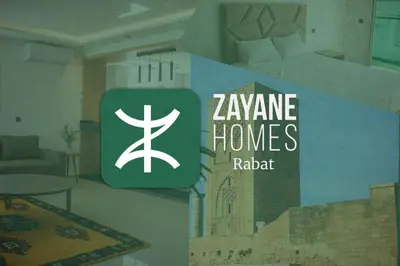 a rendering of a zayne homes radio sign in a room at Beachside Retreat Rabat - Zayane Homes in Temara