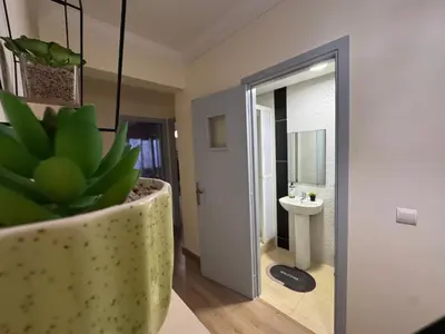 a bathroom with a sink and a potted plant at super studio vue sur mer pour les familles in Rabat