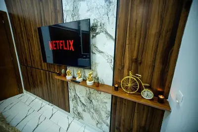 a television sitting on a shelf in a bathroom at casablanca maroc in Casablanca