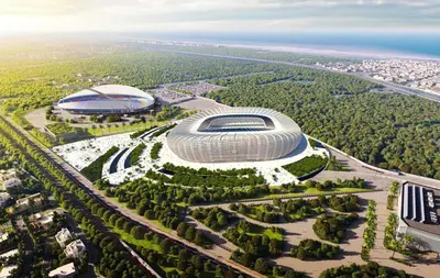 an aerial view of a building with a stadium at L'Appart du Carousel in Rabat