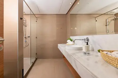 a bathroom with a sink and a shower at Beyti in Rabat