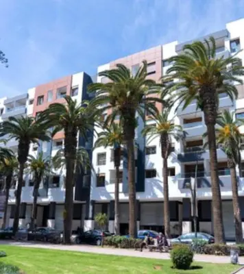 a group of palm trees in front of a building at le joyau de Parc Group A imm B in Mohammedia