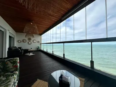 a living room with a view of the ocean at 360 Sea View - Marina - Spacious 3 BR Retreat in Casablanca