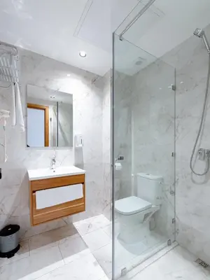 a bathroom with a shower and a sink and a toilet at Spinoza House Suite de luxe Casablanca - Maarif in Casablanca