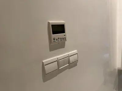 a soap dispenser on a wall in a bathroom at Modern studio with large terrace and parking in Casablanca