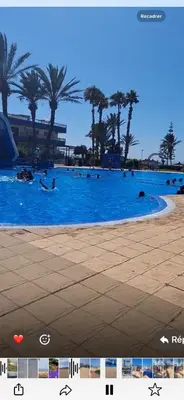 a large pool with palm trees and people in it at Chez Bouchra in Mansouria