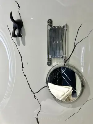 a mirror hanging on a wall with a black cat at Cosy Central Studio with balcony Maarif - Near Twin Center in Casablanca