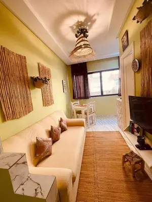 a living room with a couch and a tv at Cozy Studio in Casablanca in Casablanca