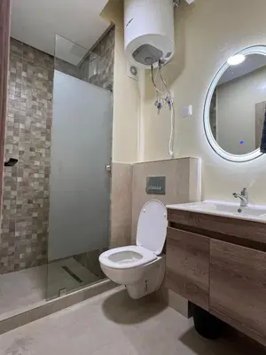 a bathroom with a toilet and a sink and a shower at Zenata tower in Casablanca