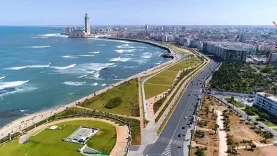 an aerial view of a beach and the ocean at Le yacht palace beachfront residence 2 BR 2 BA in Casablanca