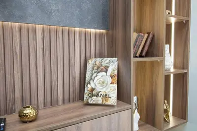 a wooden shelf with a box on top of it at Private terrasse and spa Studio Sahara in Casablanca in Casablanca