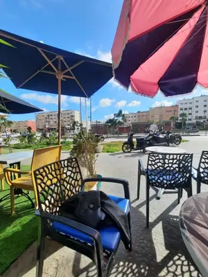 a bird is sitting in a chair under an umbrella at Relaxation stay in Casablanca
