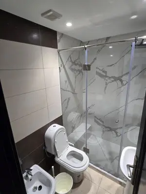 a bathroom with a toilet and a shower and a sink at Appartement cosy au centre de casablanca in Casablanca