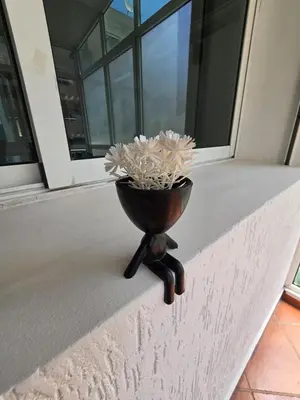 a flower pot sitting on the ledge of a porch at Appartement cosy au centre de casablanca in Casablanca