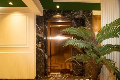 a hallway with a door with a plant in front of it at Appartement cosy et moderne au cœur de Casablanca in Casablanca