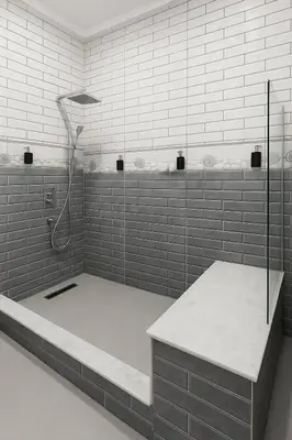 a shower in a bathroom with white tiles at Traditional Moroccan Apartment, Oulfa, Hajj Fateh in Casablanca