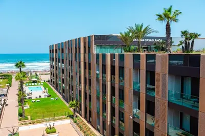 an aerial view of a building next to the beach at Anfa Studio Sea View in Casablanca