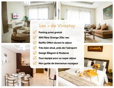 a collage of photos of a living room at VIVASTAY Casablanca - Charming Studio Nouacer - 4 min Airport Mohamed V CMN in Nouaseur