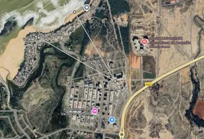a map of the approximate site of a methamphetamine methamphetamine overdose at Appartement à Dahomey - Bouznika in Bouznika