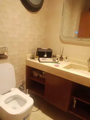 a bathroom with a toilet and a sink at Duplex moderne avec jardin privé 5 min de la mer in Skhirat