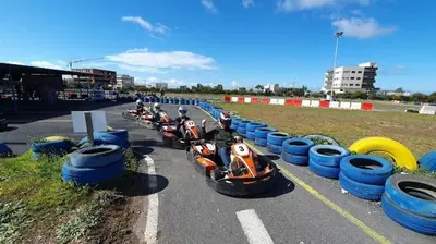 a row of toy cars and tires on a road at Best appartement pools view at Mansouria in Pont Blondin
