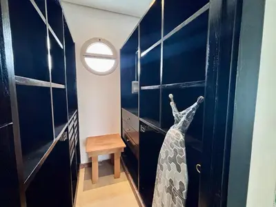 a room with blue walls and a door with a window at Villa Miraluna ,Jacuzzi Retreat in Tamaris