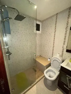 a bathroom with a shower and a toilet and a sink at Appartement à agdal 2 chambres in Rabat